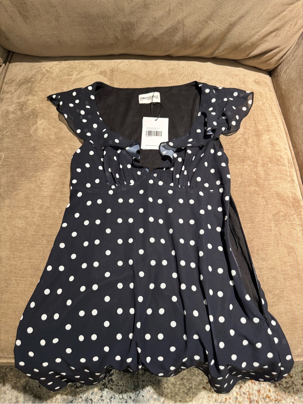 Princess Polly Navy Blue & White Polka Dot Mini Dress
